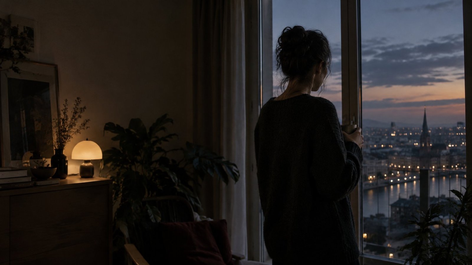 Stille Szene am Fenster — KI-Platzhalter, kein Porträt von Daniela